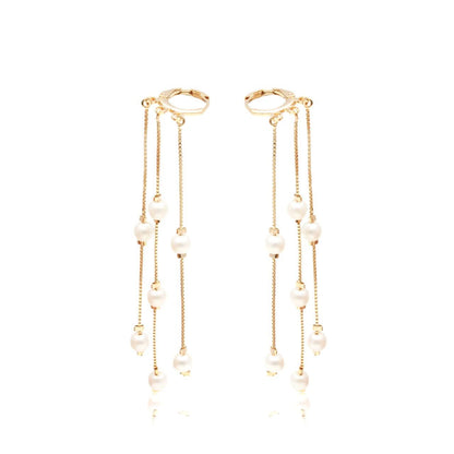 Ear chain earring 2 in 1 with pearls in 18k Gold