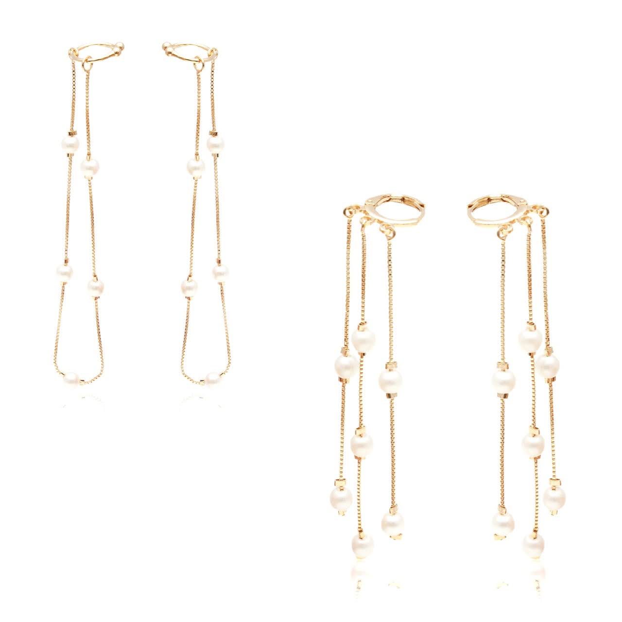 Ear chain earring 2 in 1 with pearls in 18k Gold