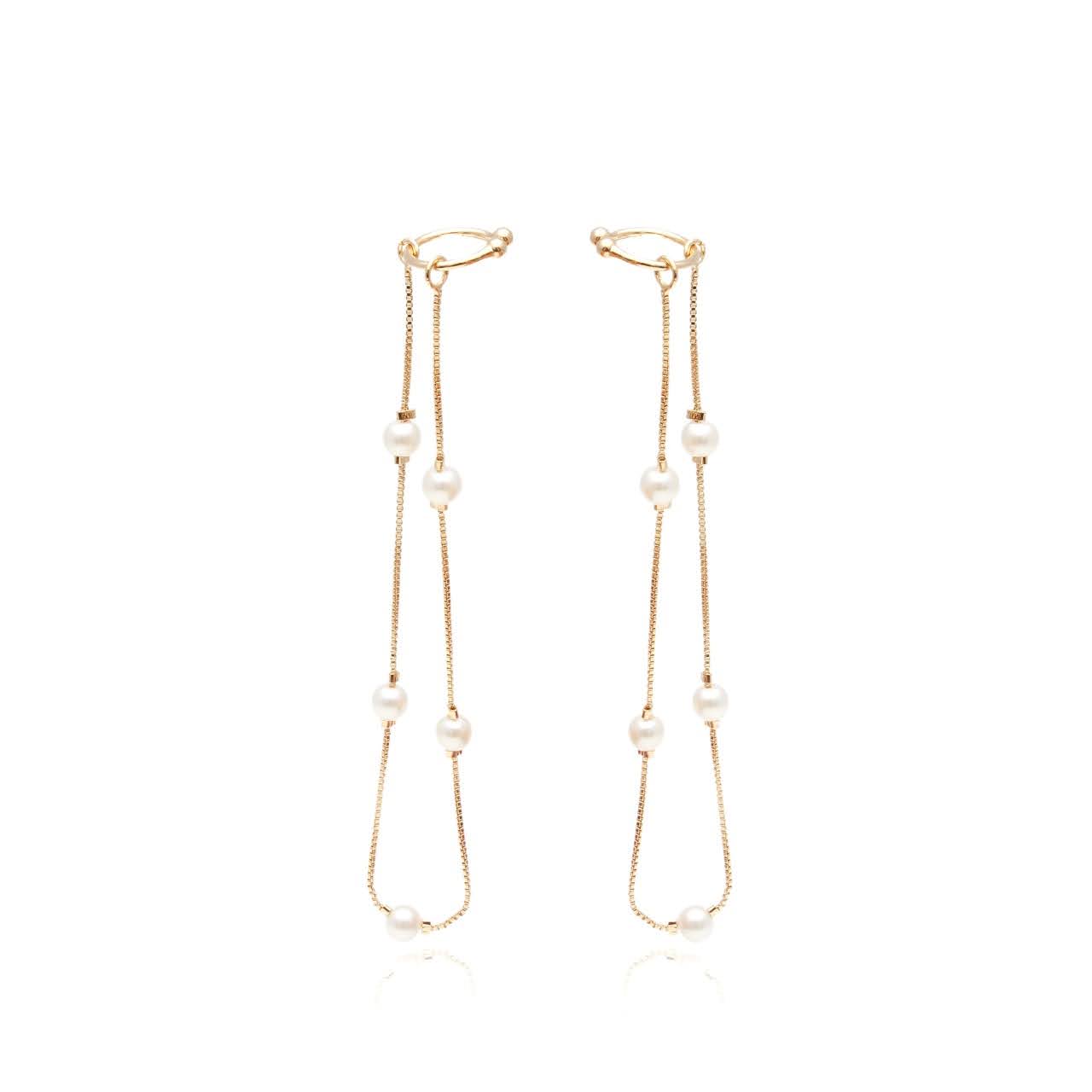 Ear chain earring 2 in 1 with pearls in 18k Gold